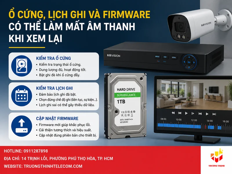 Ổ cứng, lịch ghi và firmware có thể làm mất âm thanh khi xem lại
