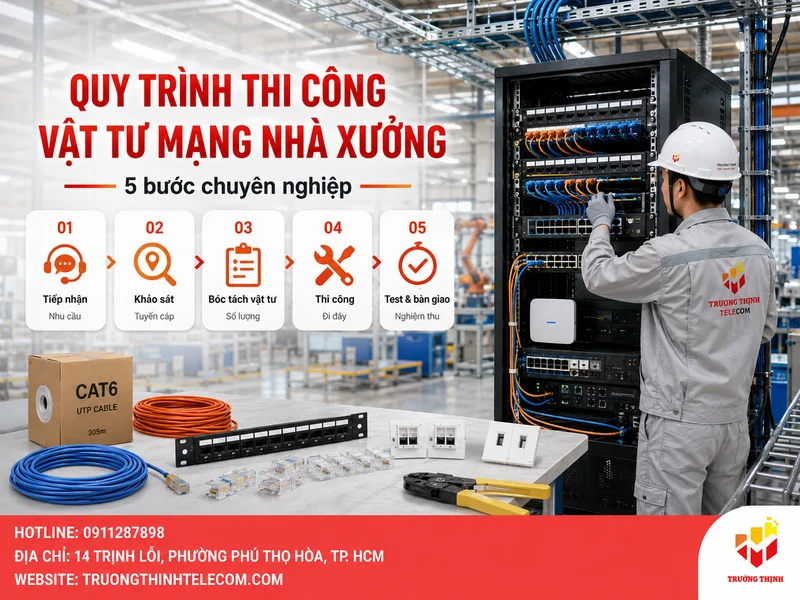 Quy trình cung cấp và thi công vật tư mạng nhà xưởng tại Trường Thịnh Telecom