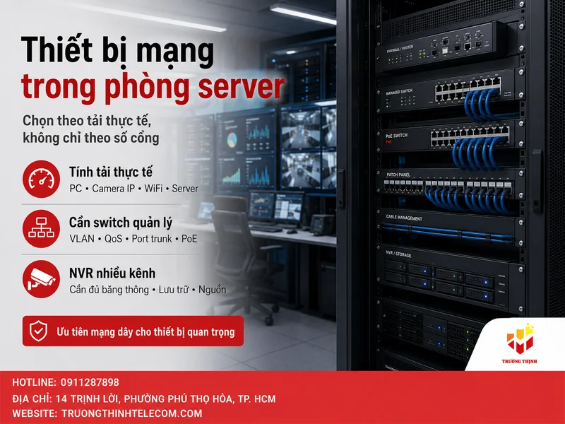 Thiết bị mạng trong phòng server: Chọn theo tải thực tế, không chỉ theo số cổng