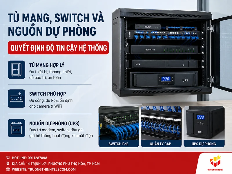 Tủ mạng, switch và nguồn dự phòng quyết định độ tin cậy hệ thống