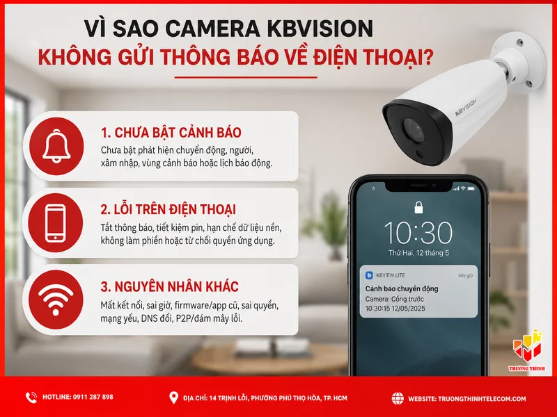Vì sao camera KBVision không gửi thông báo về điện thoại?