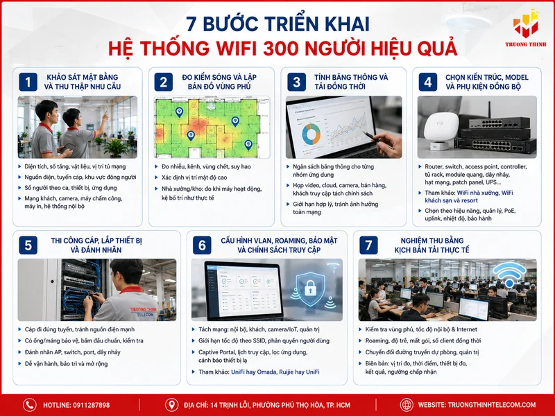 7 bước triển khai hệ thống wifi 300 người hiệu quả