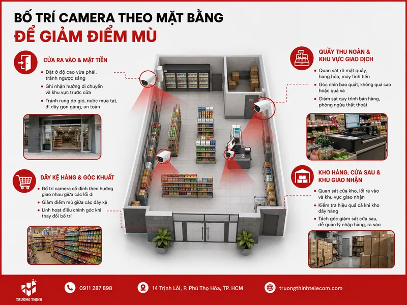 Bố trí camera theo mặt bằng để giảm điểm mù