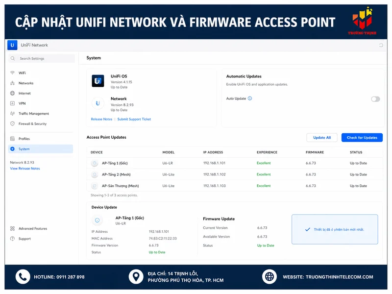 Bước 1: Cập nhật UniFi Network và firmware access point