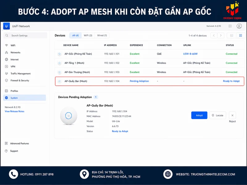 Bước 4: Adopt AP Mesh khi còn đặt gần AP gốc