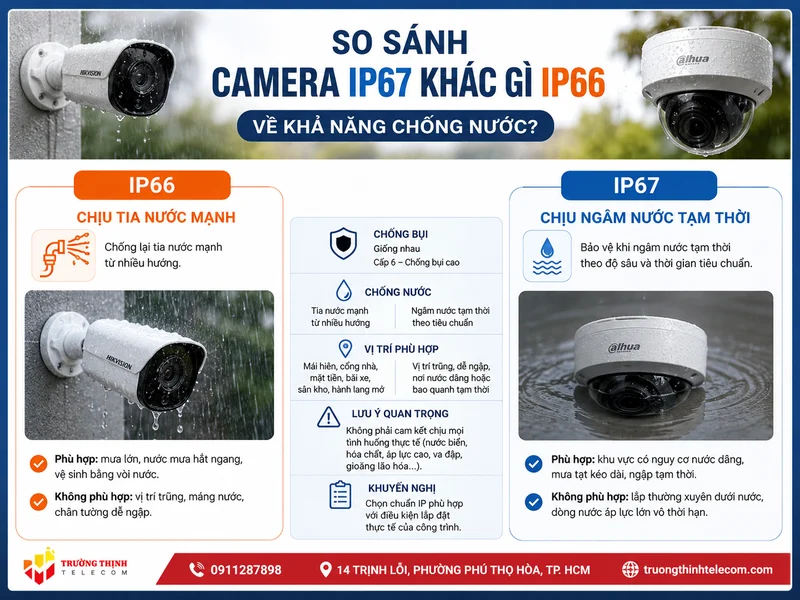 Camera IP67 khác gì IP66 về khả năng chống nước?