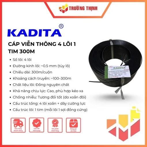 Cáp viễn thông Kadita 4 lõi 1 tim 300m gia cường