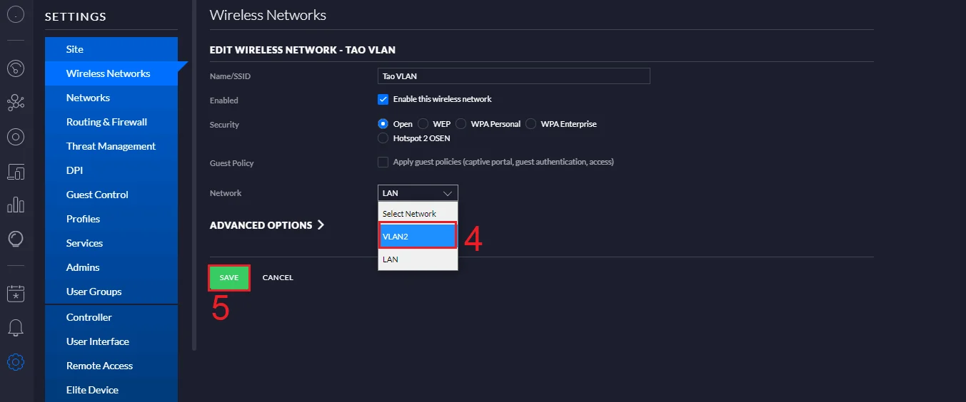 Chỉnh sửa tên WiFi và tại mục Network