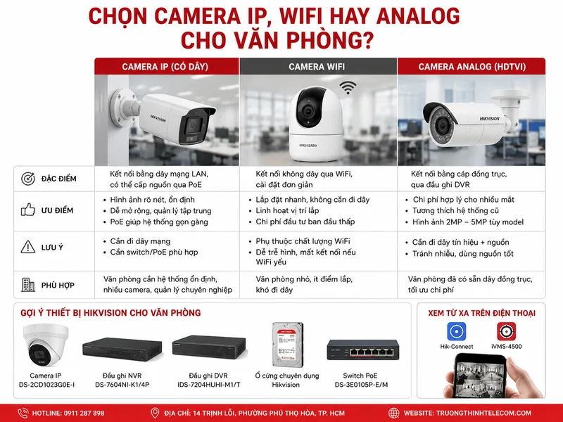 Chọn camera IP, WiFi hay analog cho văn phòng?