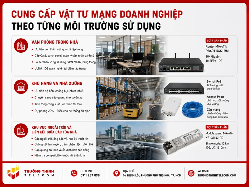 Cung cấp vật tư mạng doanh nghiệp theo từng môi trường sử dụng