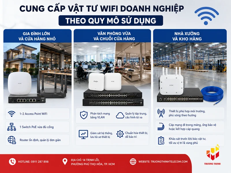 Cung cấp vật tư wifi doanh nghiệp theo quy mô sử dụng
