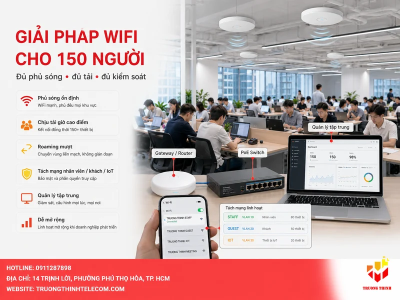 Giải pháp wifi cho 150 người cần đáp ứng những gì?