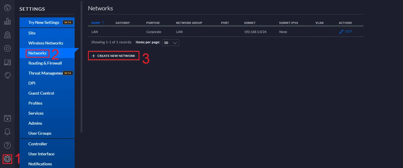 Vào Settings > Networks > Create New Network