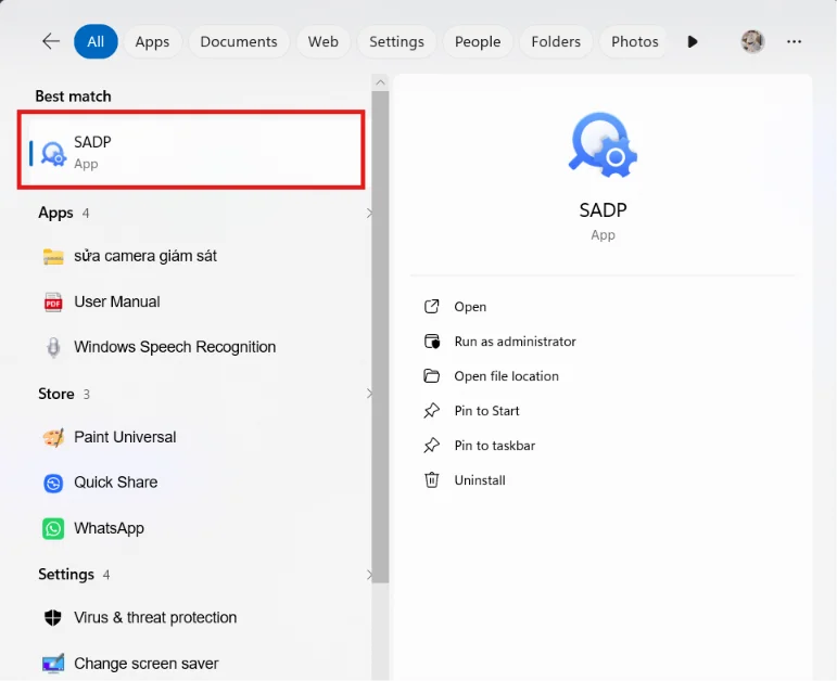 Mở SADP Tool và cho phép qua tường lửa