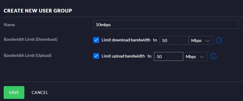 Mục Bandwidth Limit (Download)
