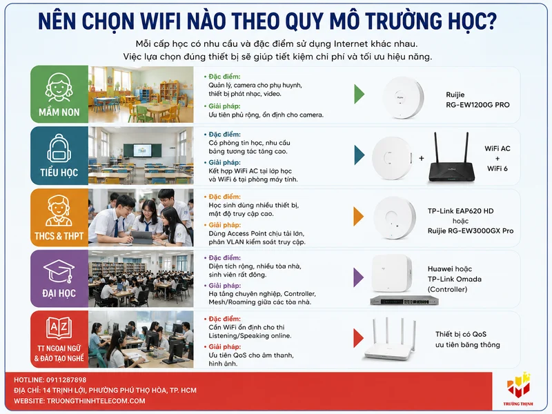 Nên chọn WiFi nào theo quy mô trường học?