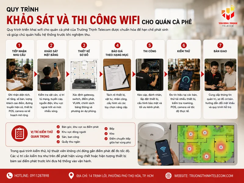 Quy trình khảo sát và thi công wifi cho quán cà phê