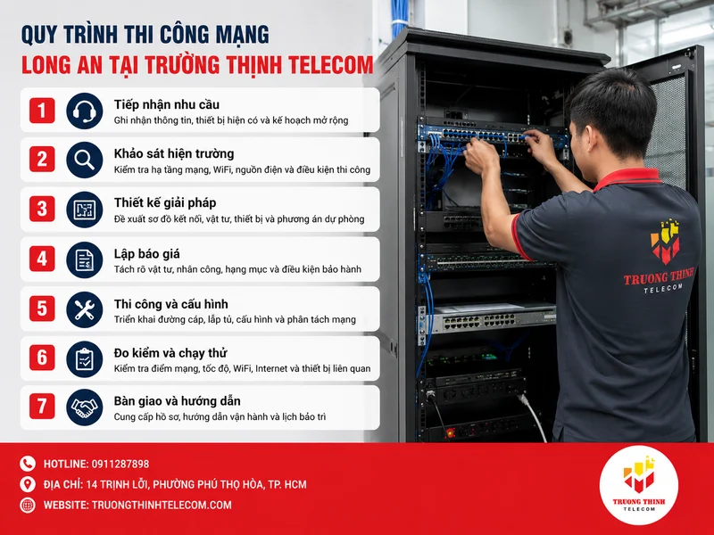 Quy trình thi công mạng Long An tại Trường Thịnh Telecom