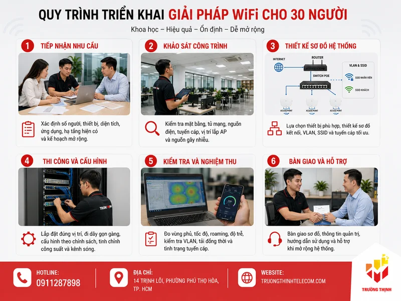 Quy trình triển khai giải pháp wifi cho 30 người