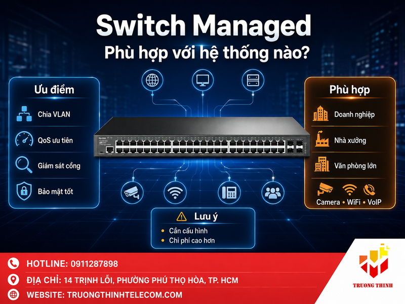Switch managed phù hợp với hệ thống mạng nào?