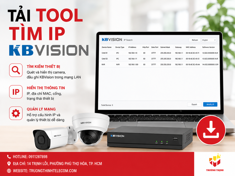 Tải phần mềm tìm kiếm địa chỉ IP KBVISION KB Config Tool