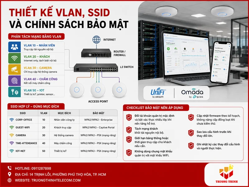 Thiết kế VLAN, SSID và chính sách bảo mật