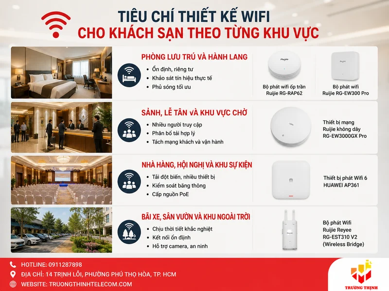 Tiêu chí thiết kế wifi cho khách sạn theo từng khu vực