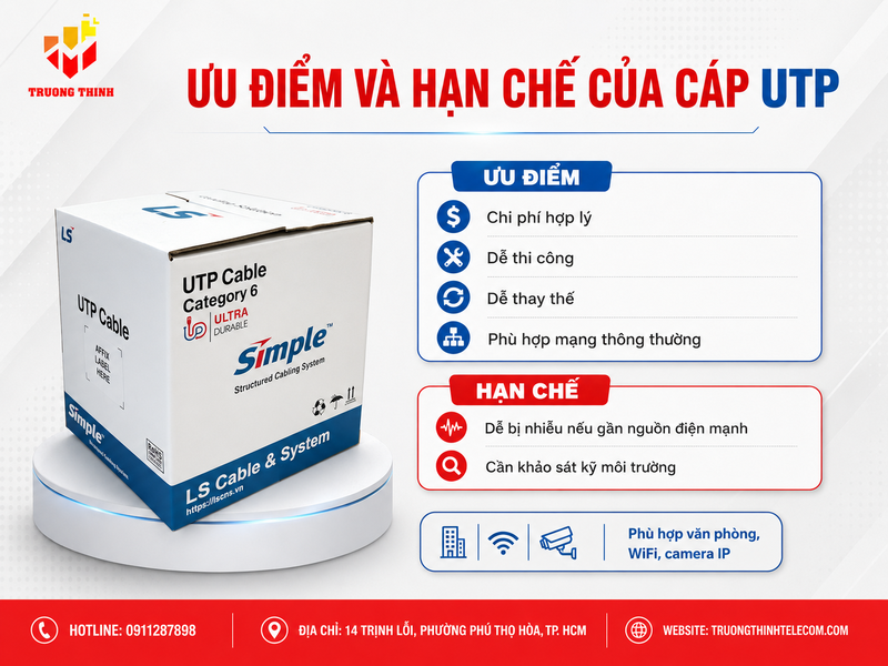 Ưu điểm và hạn chế của cáp mạng UTP khi triển khai thực tế