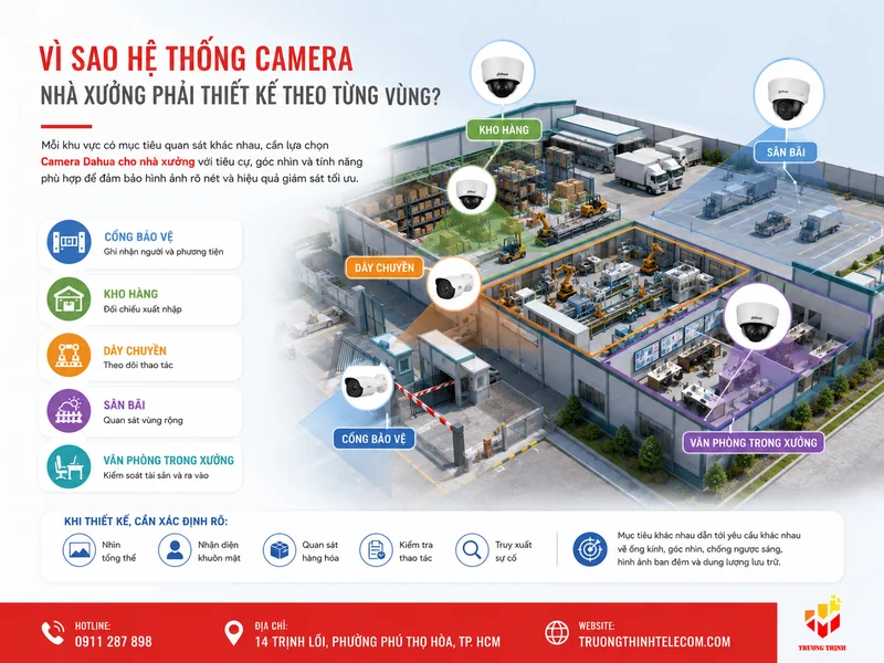 Vì sao hệ thống camera nhà xưởng phải thiết kế theo từng vùng?