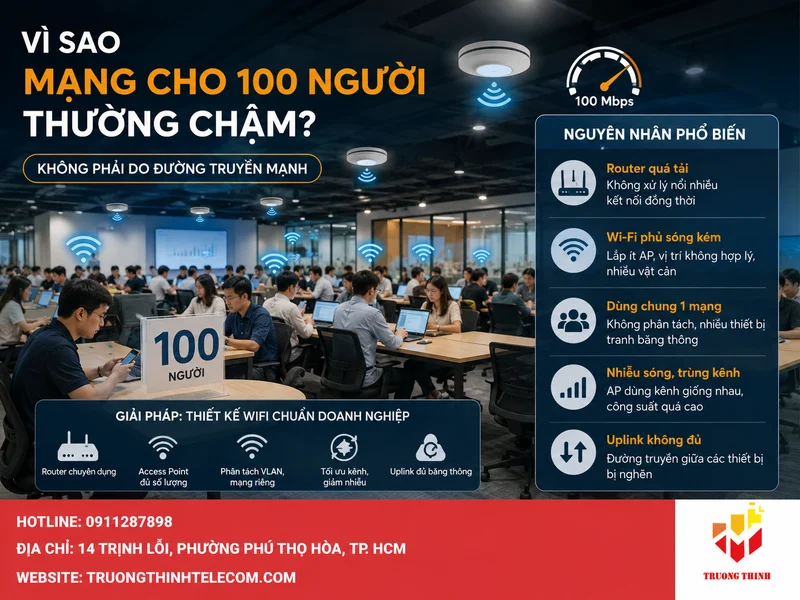 Vì sao mạng dành cho 100 người thường chậm dù đường truyền mạnh?