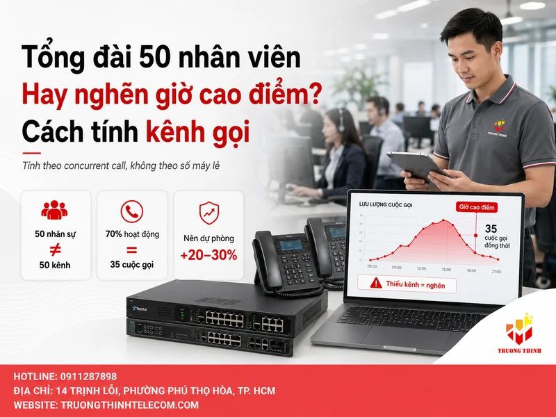 Vì sao tổng đài 50 nhân viên hay nghẽn giờ cao điểm và cách tính kênh gọi