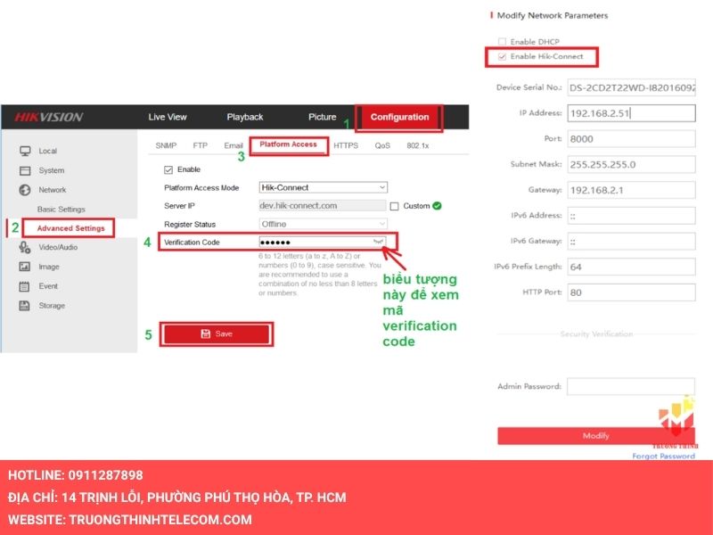 Xem mã xác thực và bật/tắt dịch vụ Hik-Connect